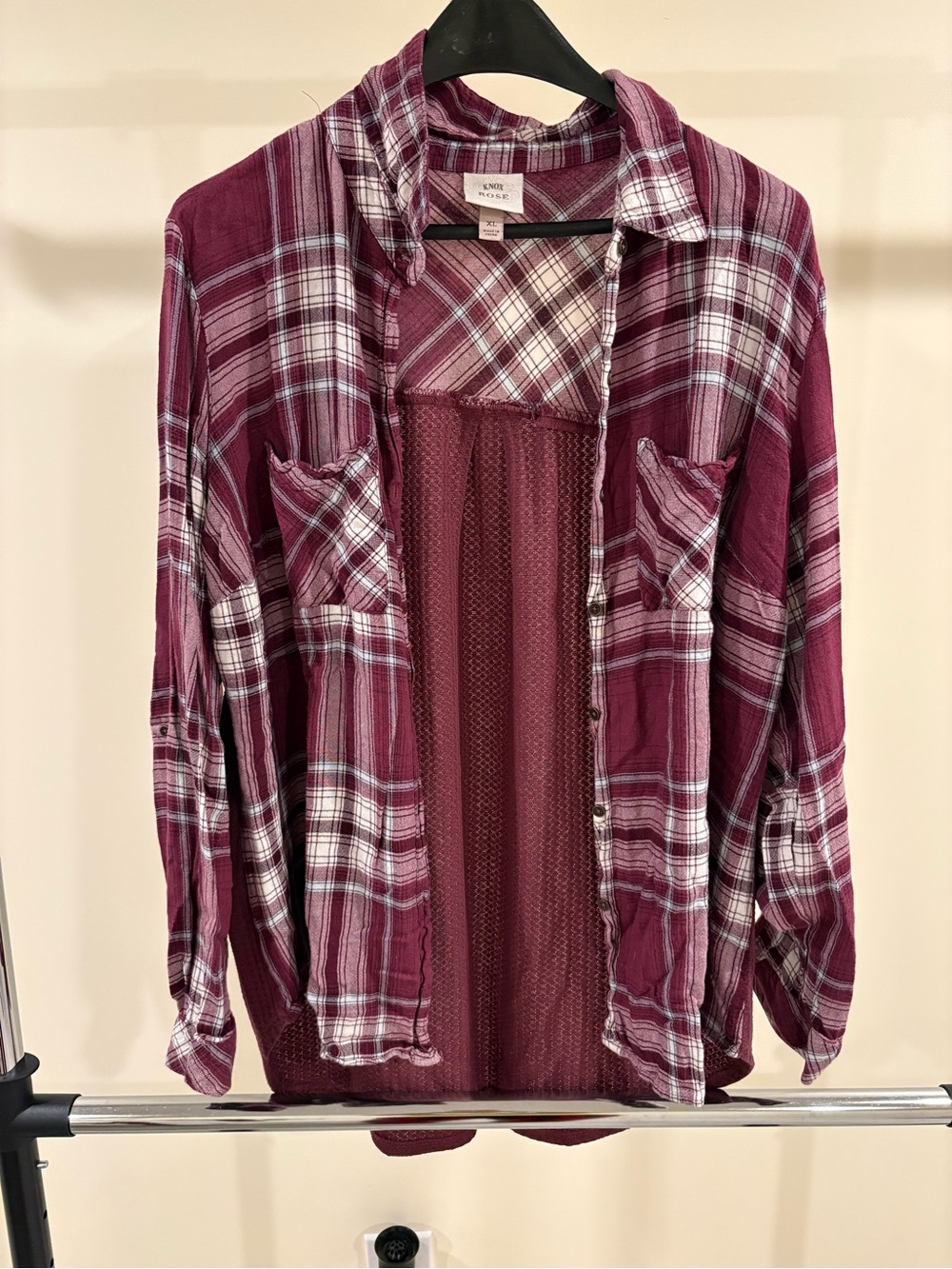 Knox Rose Open-Front Plaid Shirt Jacket in Berry